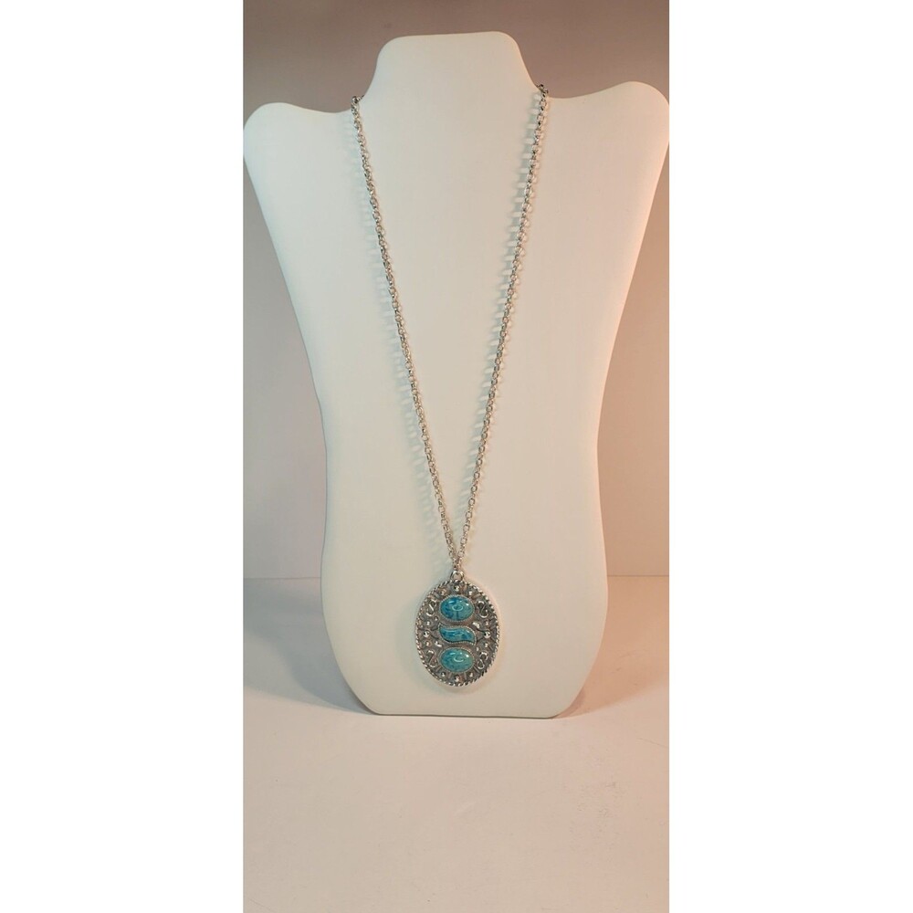 Sarah Coventry Vintage "Indian Maiden" Turquoise Pendant Necklace 24"